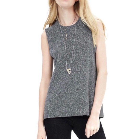 Banana republic grey sweater vest w/faux leather - Picture 1 of 4